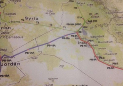 خريطة توضح الحدود بين الاردن والعراق